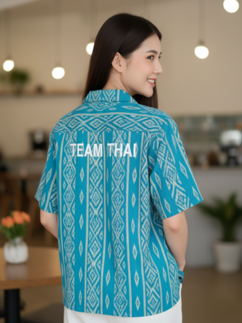 เสื้อทีมผ้าไทย ลายมัดหมี่ ด้านหลัง
