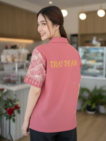 เสื้อทีมผ้าไทย ลายมัดหมี่ ด้านหลัง