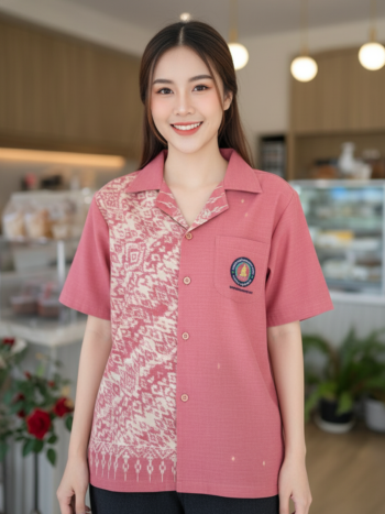 ออกแบบเสื้อทีมผ้าไทย รับผลิตเสื้อทีมผ้าไทย ทรงฮาวาย ด้านหน้า