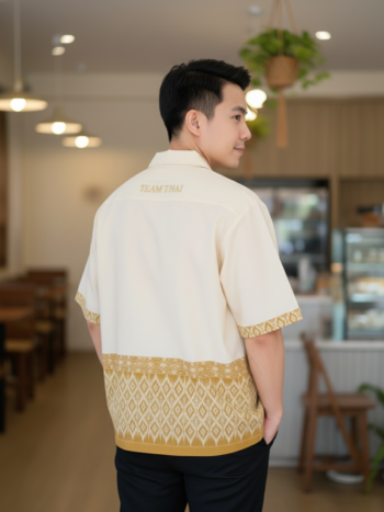 เสื้อทีมผ้าไทย ลายมัดหมี่ ด้านหลัง