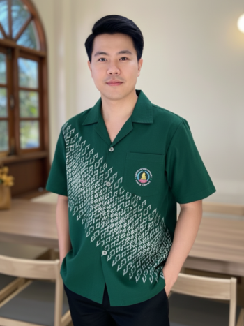 ออกแบบเสื้อทีมผ้าไทย รับผลิตเสื้อทีมผ้าไทย ทรงฮาวาย ด้านหน้า
