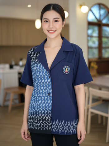 ออกแบบเสื้อทีมผ้าไทย รับผลิตเสื้อทีมผ้าไทย ทรงฮาวาย ด้านหน้า