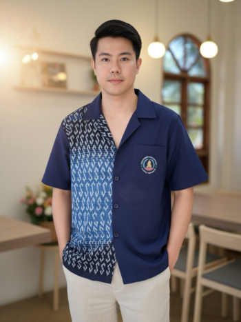 ออกแบบเสื้อทีมผ้าไทย รับผลิตเสื้อทีมผ้าไทย ทรงฮาวาย ด้านหน้า