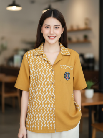 ออกแบบเสื้อทีมผ้าไทย รับผลิตเสื้อทีมผ้าไทย ทรงฮาวาย ด้านหน้า