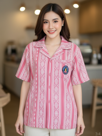 ออกแบบเสื้อทีมผ้าไทย รับผลิตเสื้อทีมผ้าไทย ทรงฮาวาย ด้านหน้า
