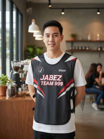 ออกแบบเสื้อกั๊ก รับผลิตเสื้อกั๊ก JABEZ ด้านหน้า