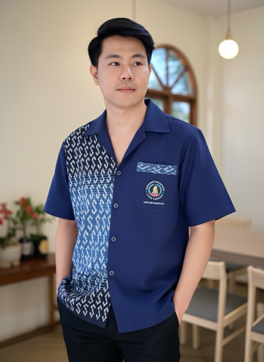 ออกแบบเสื้อทีมผ้าไทย รับผลิตเสื้อทีมผ้าไทย ทรงฮาวาย ด้านหน้า ออกแบบเสื้อทีมผ้าไทย รับผลิตเสื้อทีมผ้าไทย ทรงฮาวาย ด้านหน้า