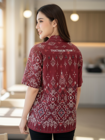 เสื้อทีมผ้าไทย ลายมัดหมี่ ด้านหลัง