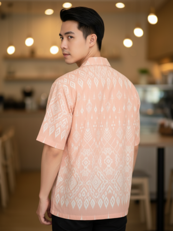 เสื้อทีมผ้าไทย ลายมัดหมี่ ด้านหลัง