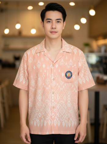 ออกแบบเสื้อทีมผ้าไทย รับผลิตเสื้อทีมผ้าไทย ทรงฮาวาย ด้านหน้า