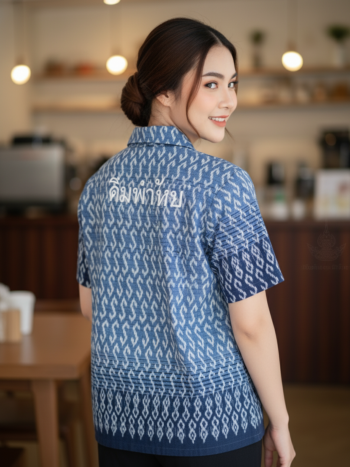เสื้อทีมผ้าไทย ลายมัดหมี่ ด้านหลัง