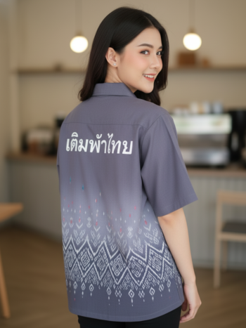 เสื้อทีมผ้าไทย ลายมัดหมี่ ด้านหลัง