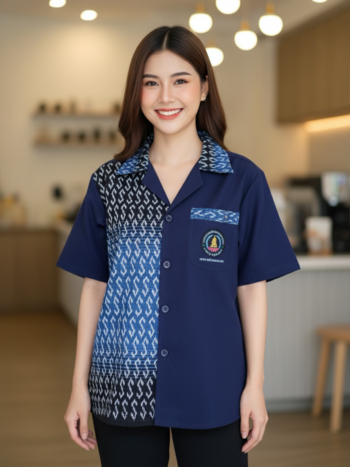 ออกแบบเสื้อทีมผ้าไทย รับผลิตเสื้อทีมผ้าไทย ทรงฮาวาย ด้านหน้า
