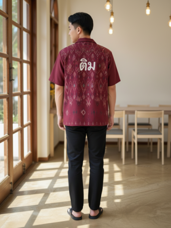 เสื้อทีมผ้าไทย ลายมัดหมี่ ด้านหลัง