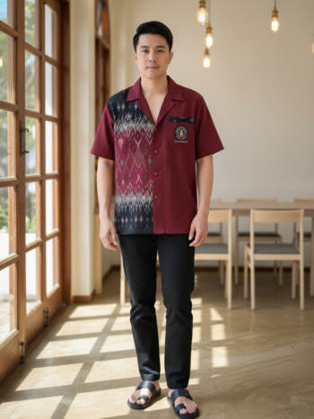 ออกแบบเสื้อทีมผ้าไทย รับผลิตเสื้อทีมผ้าไทย ทรงฮาวาย ด้านหน้า
