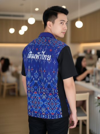 เสื้อทีมผ้าไทย ลายมัดหมี่ ด้านหลัง