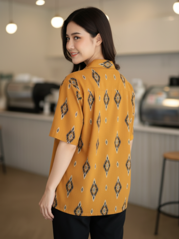 เสื้อทีมผ้าไทย ลายมัดหมี่ ด้านหลัง