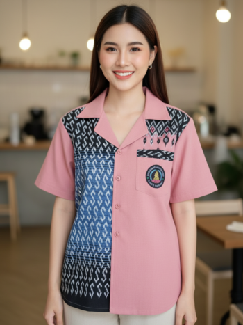ออกแบบเสื้อทีมผ้าไทย รับผลิตเสื้อทีมผ้าไทย ทรงฮาวาย ด้านหน้า