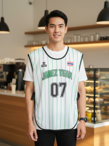ออกแบบเสื้อกั๊ก รับผลิตเสื้อกั๊ก JABEZ ด้านหน้า