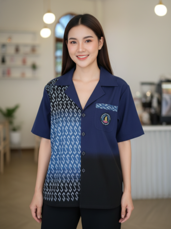 ออกแบบเสื้อทีมผ้าไทย รับผลิตเสื้อทีมผ้าไทย ทรงฮาวาย ด้านหน้า
