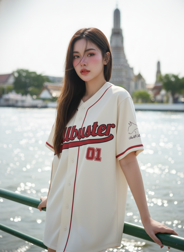 เสื้อเบสบอลพิมพ์ลาย สั่งทำ ออกแบบเอง ORDER 100 ด้านหน้า