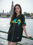 เสื้อเบสบอลพิมพ์ลาย สั่งทำ ออกแบบเอง ORDER 471 รอบ 2 (เเบบดำ) ด้านหน้า