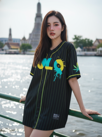 เสื้อเบสบอลพิมพ์ลาย สั่งทำ ออกแบบเอง ORDER 471 รอบ 2 (เเบบดำ) ด้านหน้า