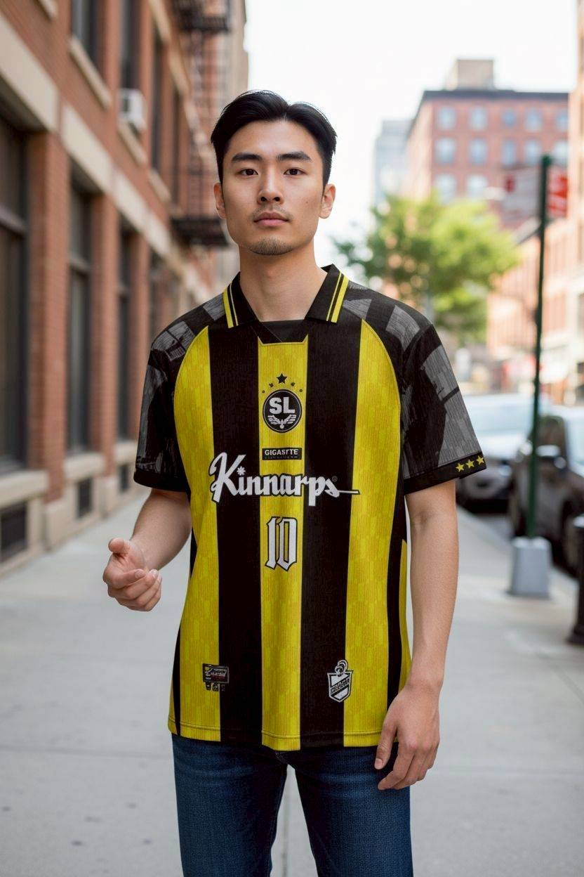 เสื้อฟุตบอล FTL1003 ลายทางเหลืองดำ All Star Kinnarps เบอร์ 10 สไตล์โปรลีก