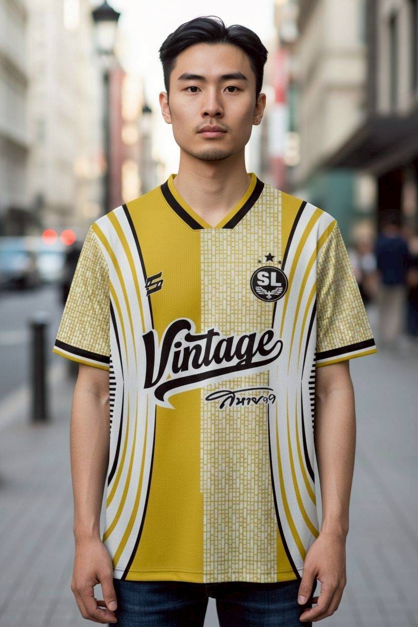 เสื้อเบสบอล FTL1022 วินเทจสีทอง ลายตาราง Candy 23 สไตล์ย้อนยุค