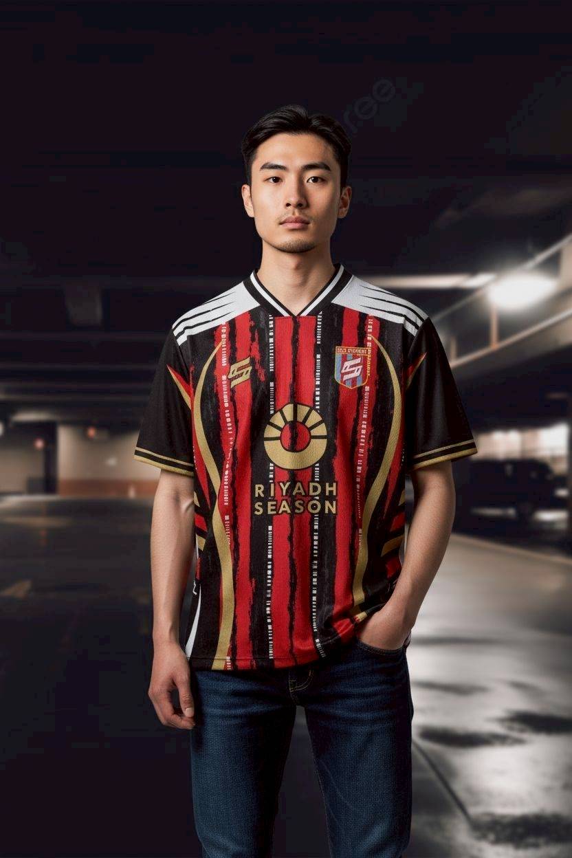 เสื้อกีฬา FTL1205 ลายทางแดงดำทอง สไตล์เผ่าพื้นเมือง ดีไซน์เซาดี