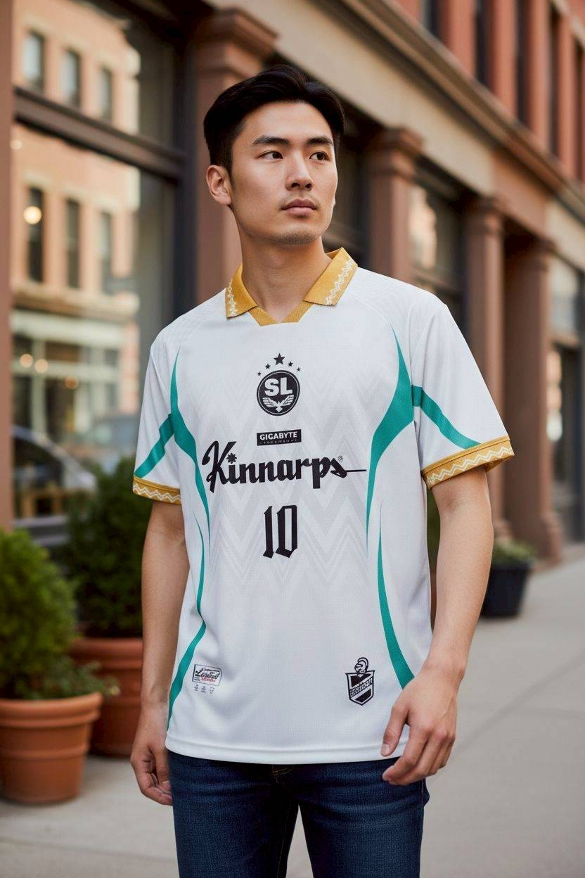 เสื้อฟุตบอล RT404 All Star สีขาวเขียว ทอง ลายไทย หมายเลข 10