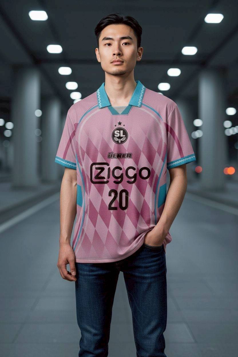 เสื้อฟุตบอล RT423 ทีม Ziggo สีชมพูฟ้า ลายเพชร ALLSTAR 20 สไตล์วินเทจ