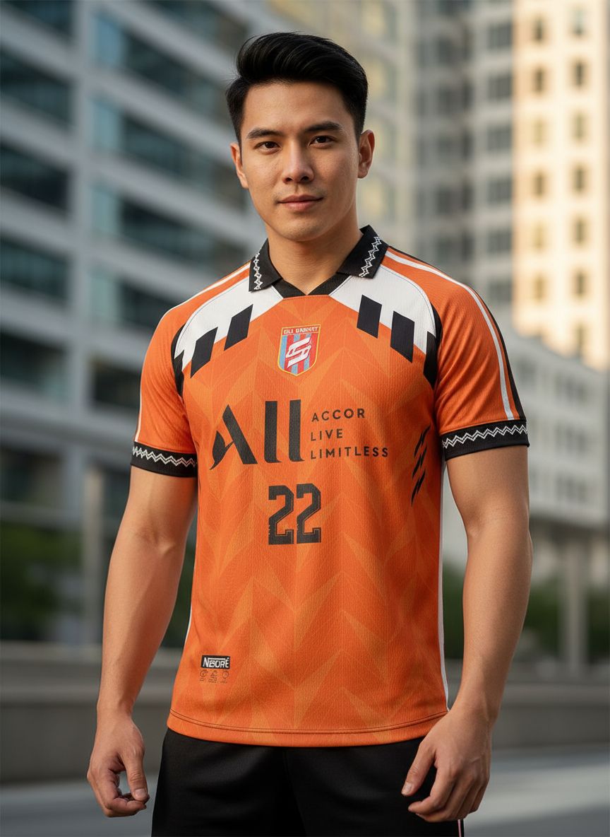 เสื้อฟุตบอล RT460 สีส้มขาว ลายทางแถบ หมายเลข 22 ทีม Allstar