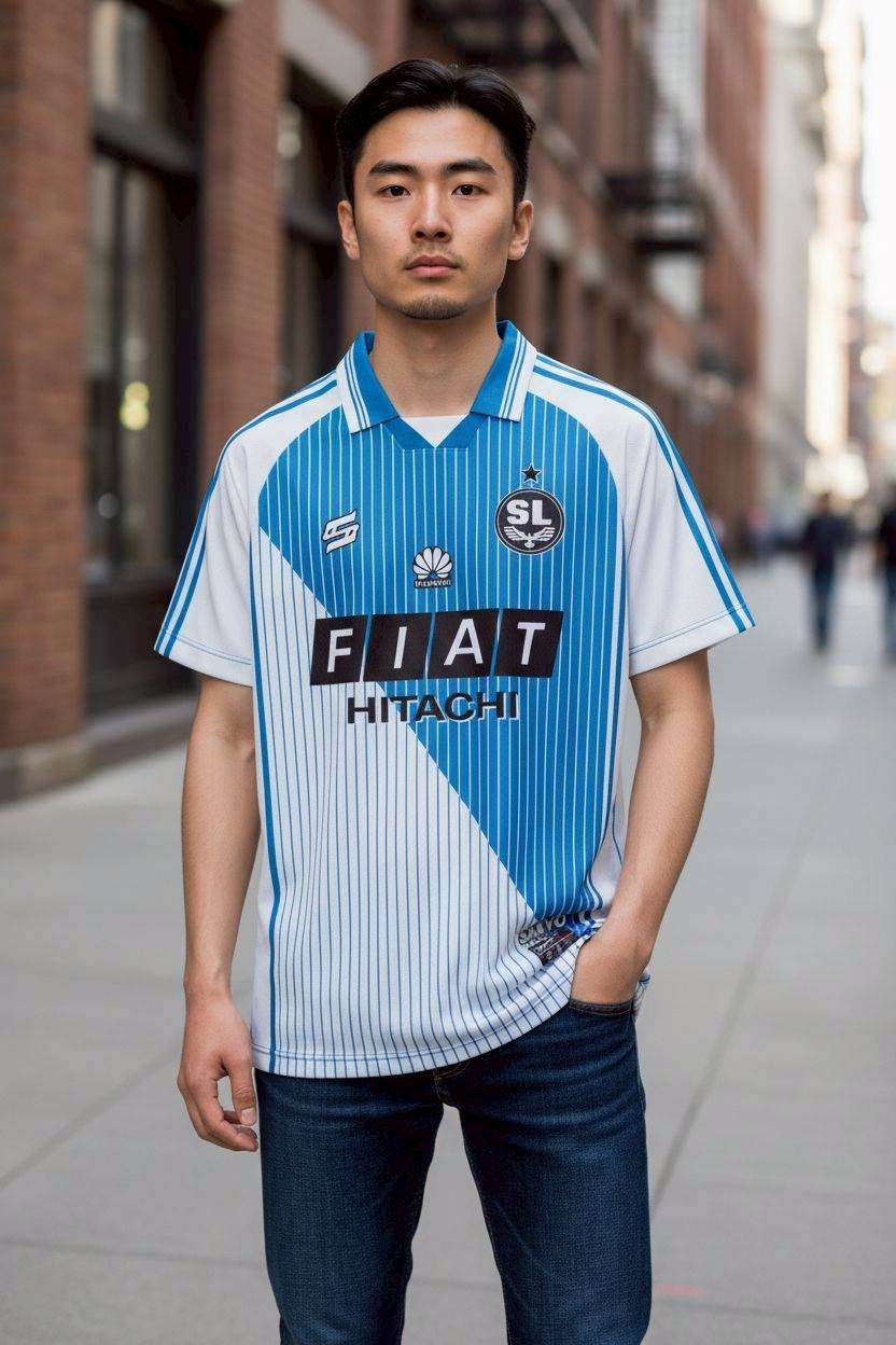 เสื้อฟุตบอล RT480 สีฟ้าขาว ลายทาง ALLSTAR 23 สไตล์วินเทจ