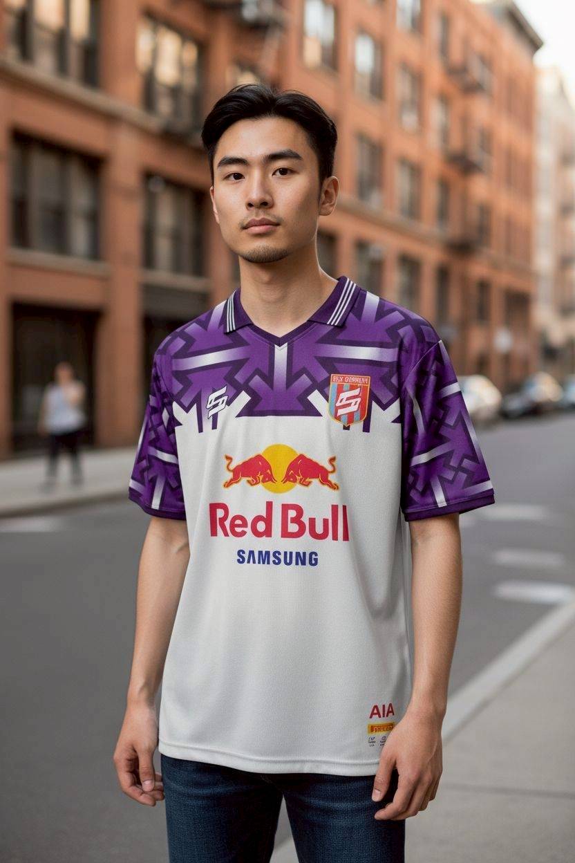 เสื้อฟุตบอล RT656 ลายม่วงขาว Red Bull Samsung ดีไซน์เรโทร