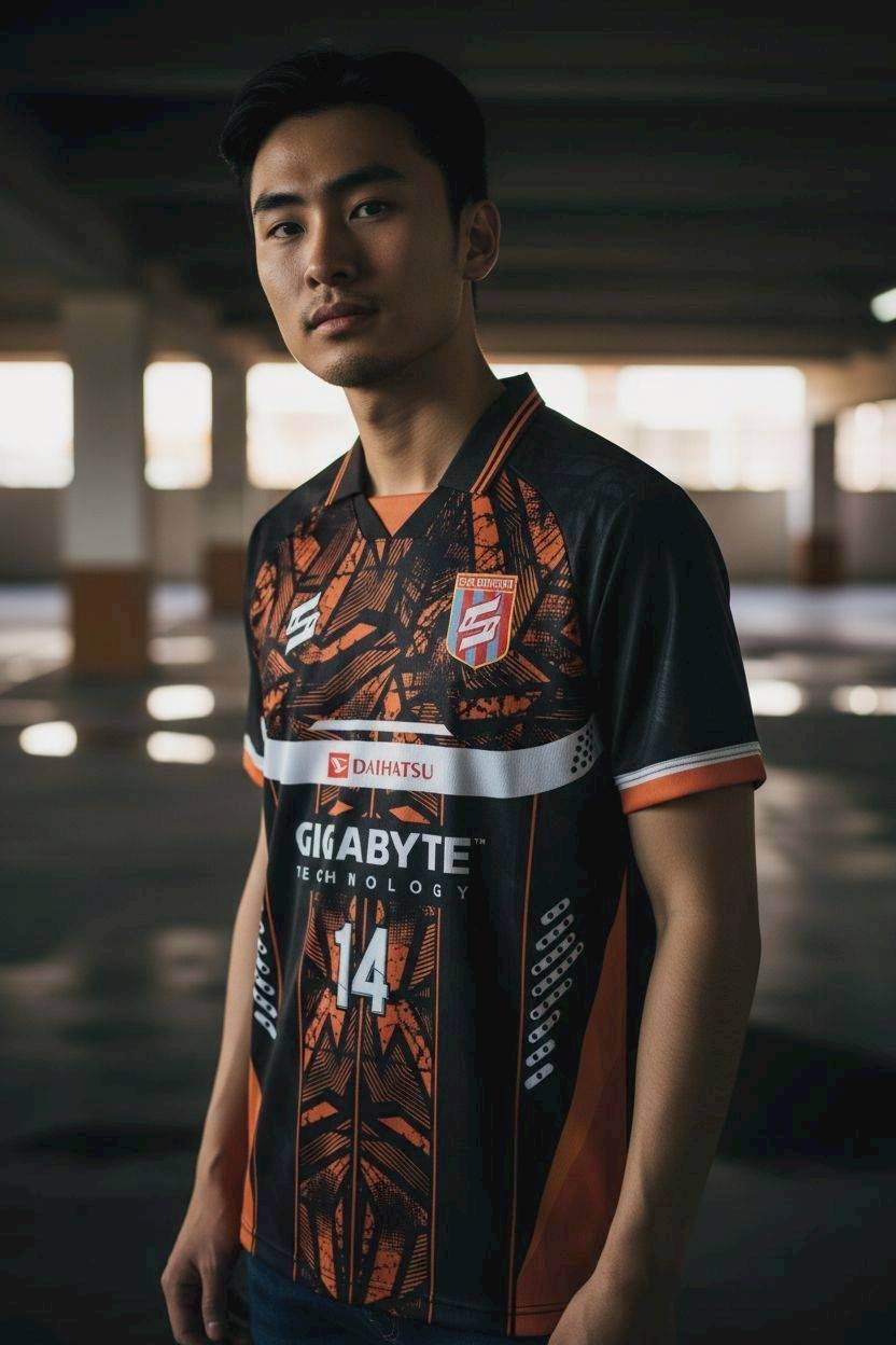 เสื้อกีฬา RT902 ลายกราฟิกสีส้มดำ สปอนเซอร์ GIGABYTE Microsoft เบอร์ 14