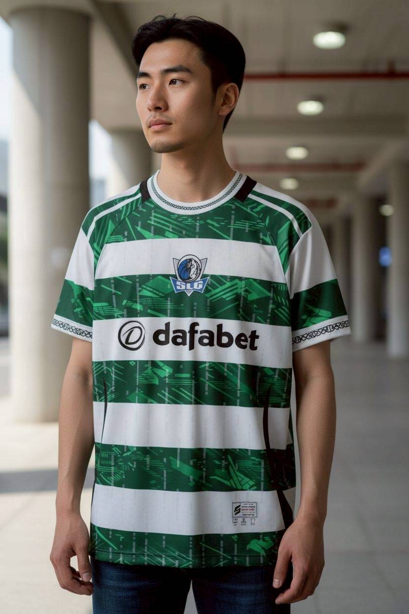 เสื้อฟุตบอล RT990 ลายขาวเขียว สไตล์เซลติก ลายกราฟิกดิจิทัล