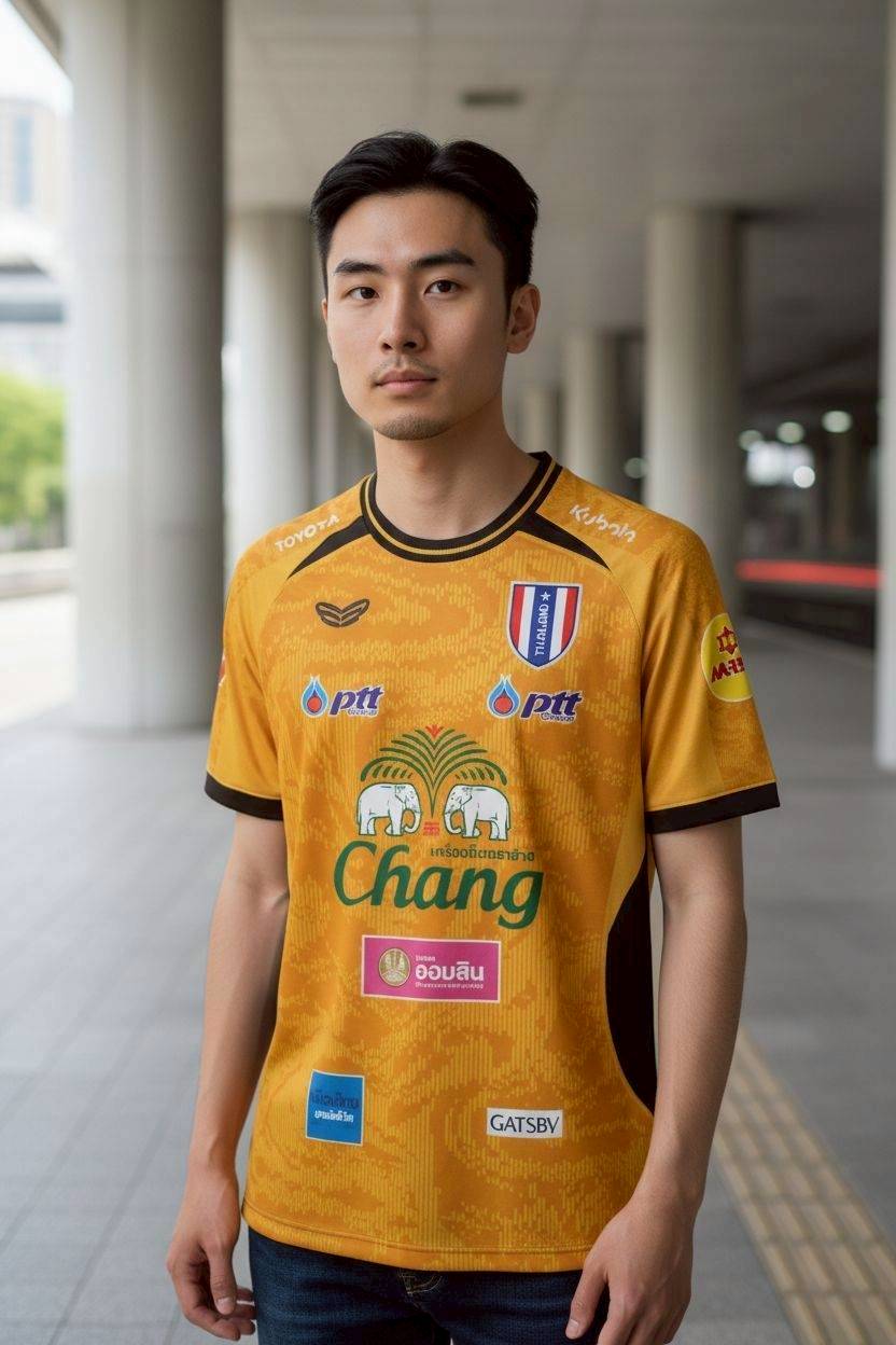 เสื้อฟุตบอล RT554 ทีมไทย สีทองดำ ลายช้างเอราวัณ Chang Beer ผู้รักษาประตูหมายเลข 10
