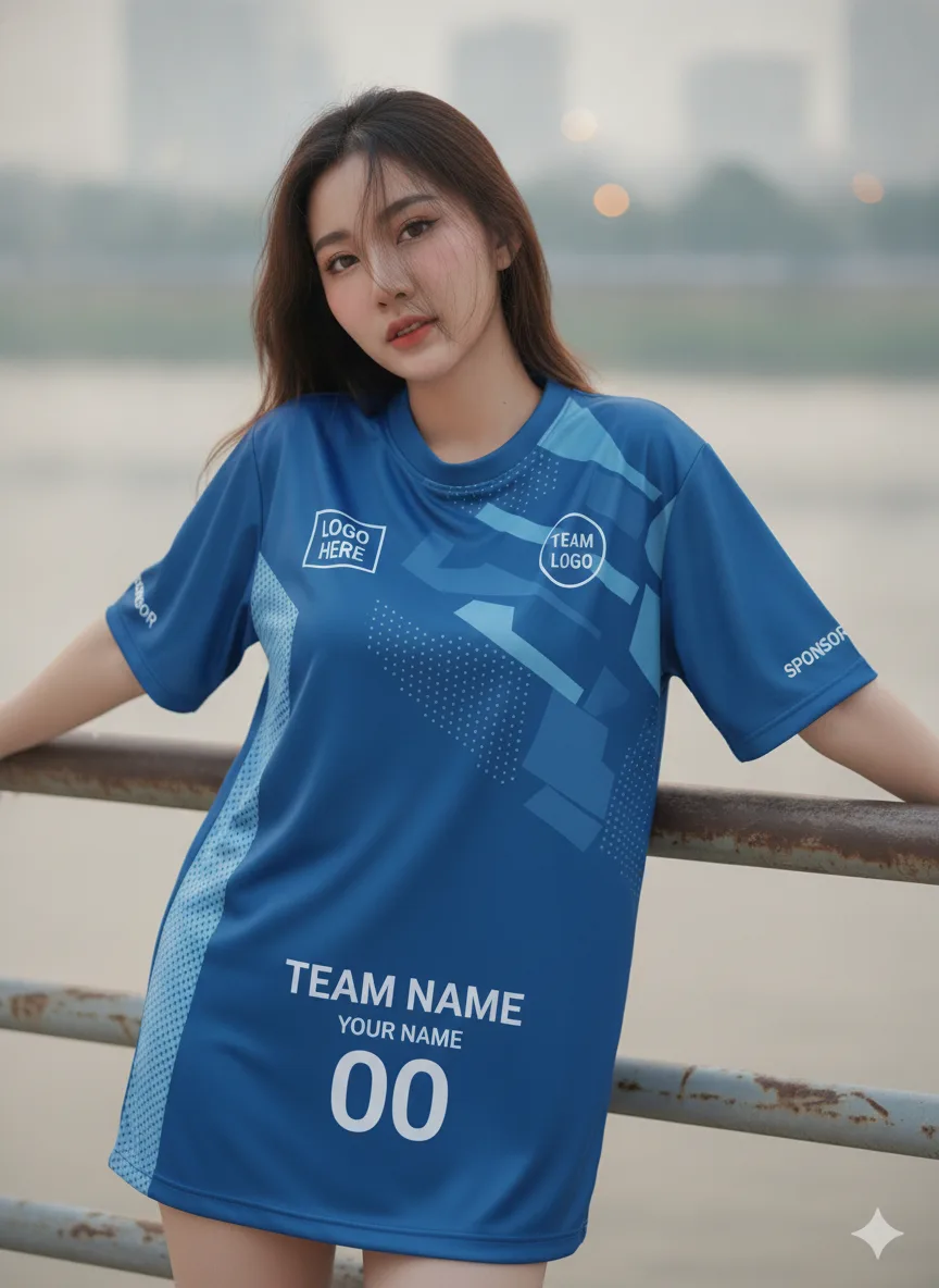 เสื้อทีมวิ่ง ลายบลูปรินต์ สีน้ำเงิน สั่งทำ มุมที่ 2 เสื้อทีมวิ่ง ลายบลูปรินต์ สีน้ำเงิน สั่งทำ มุมที่ 2