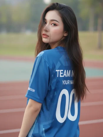 เสื้อทีมวิ่ง ลายบลูปรินต์ สีน้ำเงิน สั่งทำ ด้านหลัง