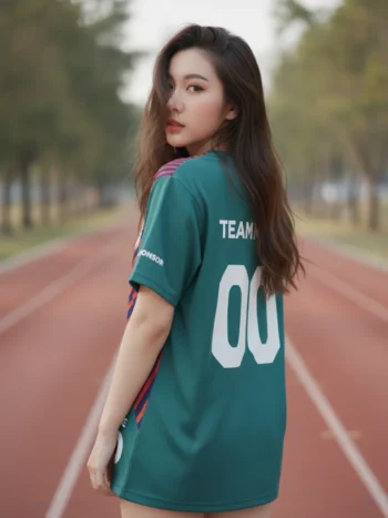 เสื้อวิ่งสั่งทำ ลายกลิตช์ แดง-กรมท่า จัดเต็ม ด้านหลัง