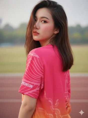 เสื้อทีมวิ่ง ลายไล่สีชมพู-ส้ม เขาวงกต สั่งทำ ด้านหลัง