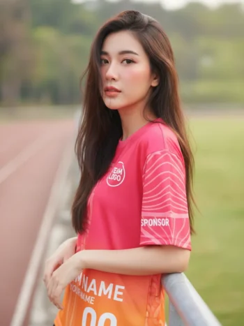 เสื้อวิ่งสั่งทำ ลายไล่สีชมพู-ส้ม เขาวงกต จาก Jabez
