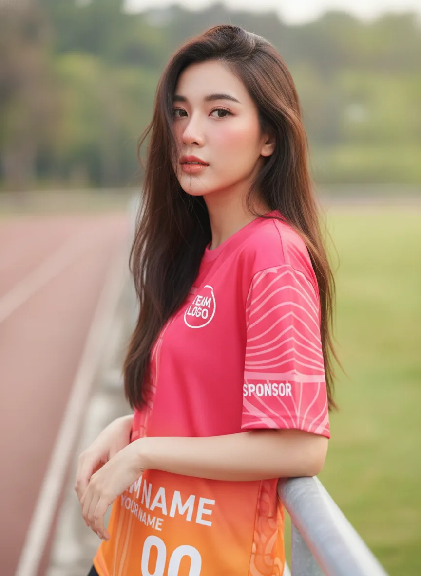 เสื้อวิ่งสั่งทำ ลายไล่สีชมพู-ส้ม เขาวงกต จาก Jabez