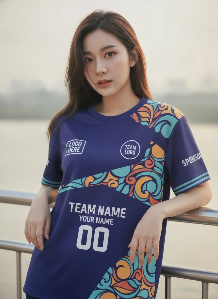 เสื้อวิ่งลายไทย กนกสวิร์ล กรมท่า สั่งทำทีม มุมที่ 2 เสื้อวิ่งลายไทย กนกสวิร์ล กรมท่า สั่งทำทีม มุมที่ 2