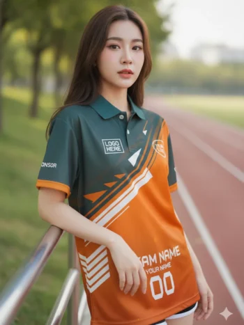 เสื้อวิ่งสั่งทำ ลายเทคเบลดส้ม-เทา จาก Jabez