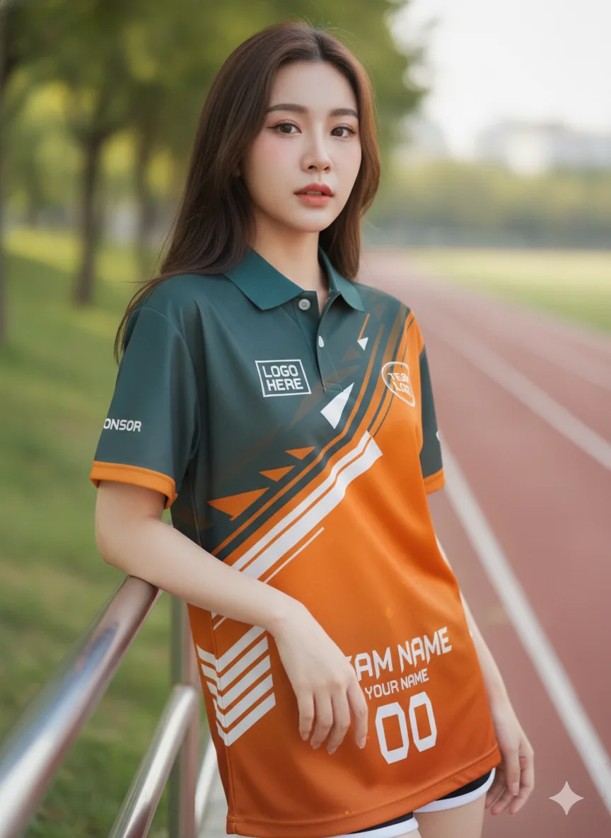 เสื้อวิ่งสั่งทำ ลายเทคเบลดส้ม-เทา จาก Jabez