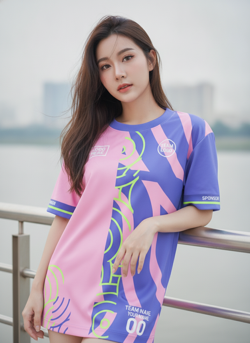 เสื้อวิ่งทีม ลายกราฟิกม่วง-ชมพูพาสเทล นีออน สั่งทำ มุมที่ 2 เสื้อวิ่งทีม ลายกราฟิกม่วง-ชมพูพาสเทล นีออน สั่งทำ มุมที่ 2