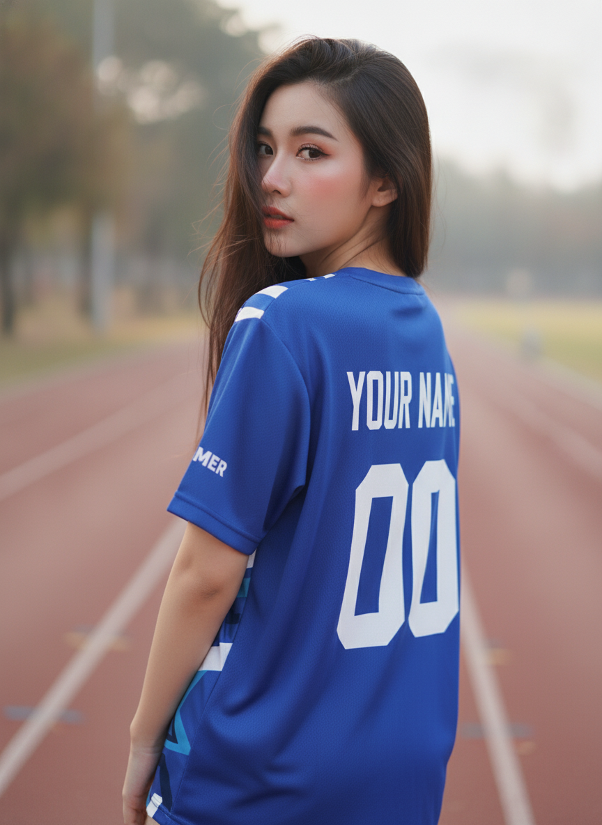 เสื้อวิ่งทีม ลายเรขาคณิตน้ำเงิน-ฟ้า สไตล์เทค สั่งทำใส่ชื่อ ด้านหลัง เสื้อวิ่งทีม ลายเรขาคณิตน้ำเงิน-ฟ้า สไตล์เทค สั่งทำใส่ชื่อ ด้านหลัง