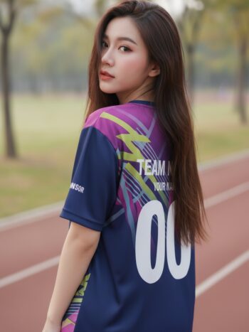 เสื้อวิ่งทีม ลายสายฟ้ากราฟิก กรมท่า-ชมพู-เขียว สั่งทำ ด้านหลัง